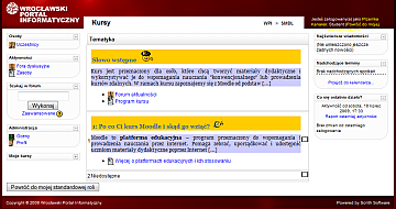 widok ucznia strony kursu Moodle we Wrocławskim Portalu Informatycznym